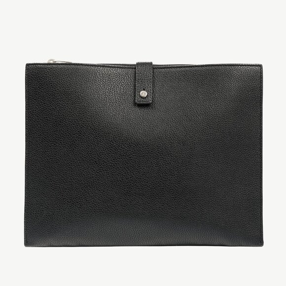 Saint Laurent Black Pebbled-Leather Flat Snap-Closure Clutch - Picture 1 of 14